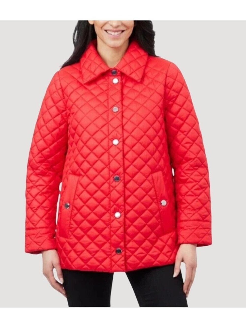 NWT Anne Klein Women's S Red Quilted Jacket Lightweight Snap Closure